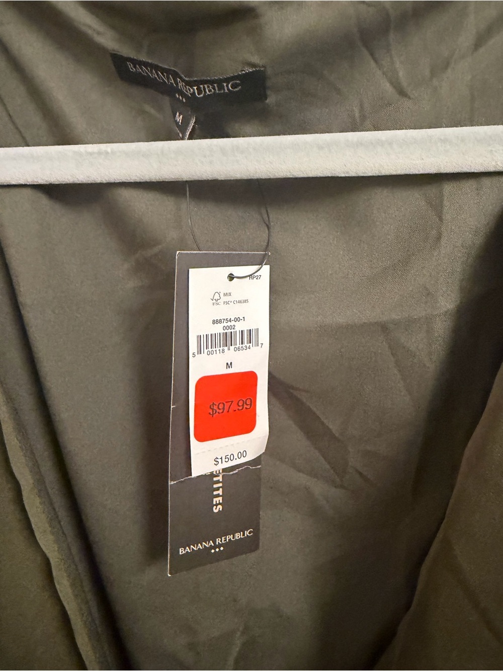 NWT Banana Republic Olive Green V-Neck Midi Dress - Picture 3 of 4